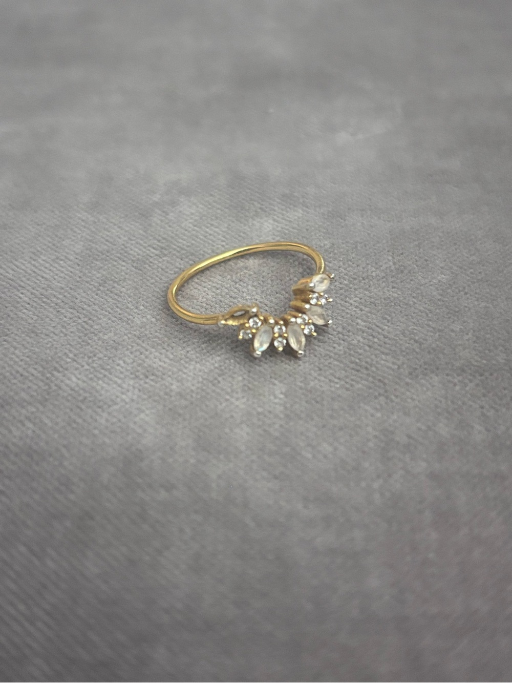 Gold Moonstone Sunrise Arc Ring in Iridescent White - Picture 2 of 6